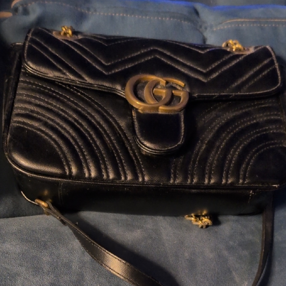 Gucci Black Quilted Leather Shoulder Bag with Gold Accents